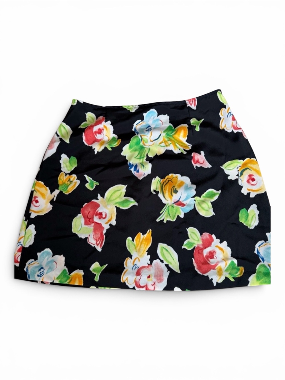 Valmis Floral Mini Skirt Black Y2K A-Line Made in Canada Size 9 Medium